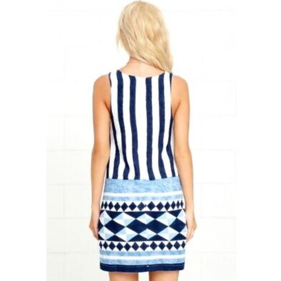 Lulus Multitask Queen Ivory and Blue Shift Dress - Picture 3 of 5